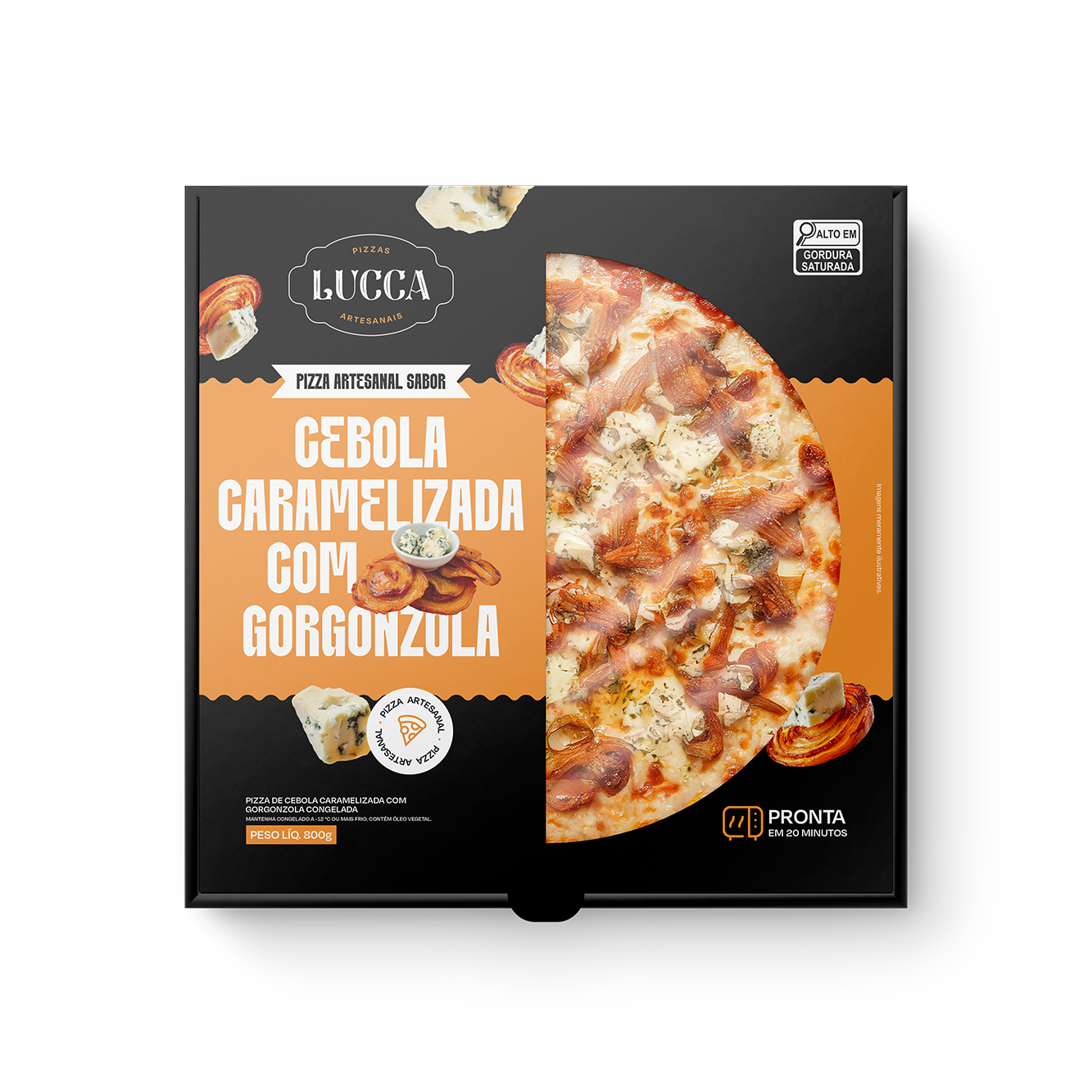 [Lucca Pizzas] Embalagem Cebola Caramelizada com Gorgonzola