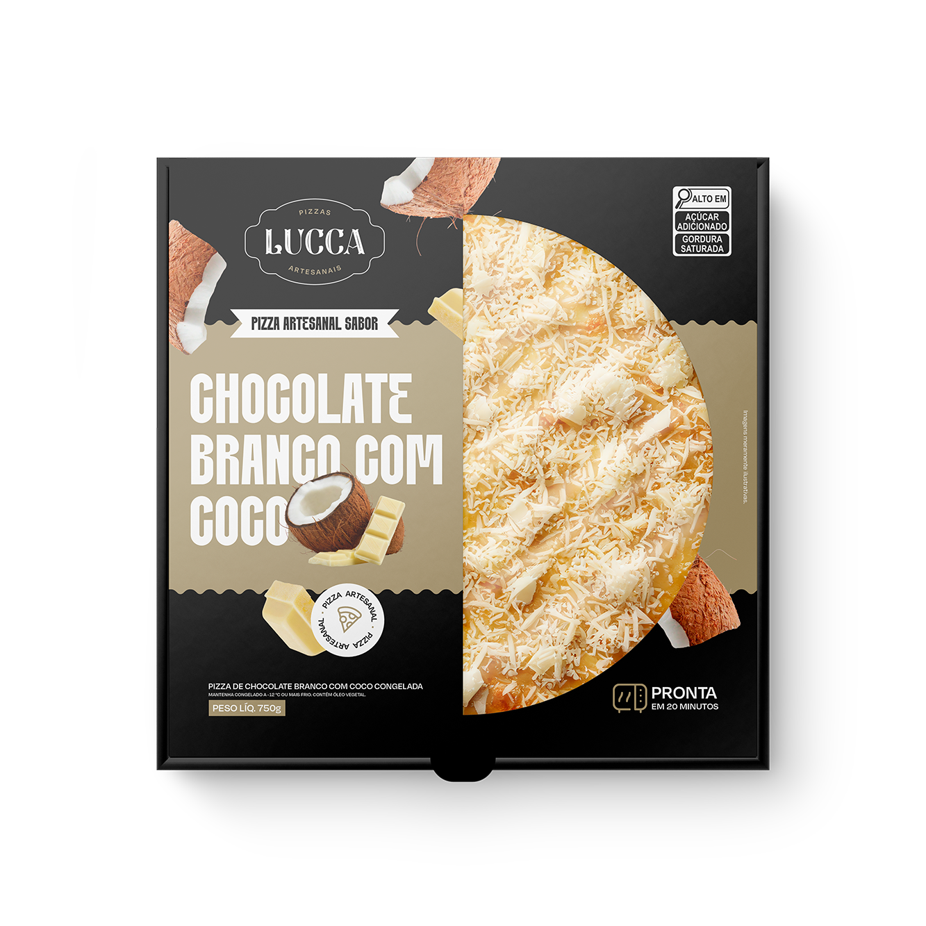 [Lucca Pizzas] Embalagem Chocolate Branco com Coco