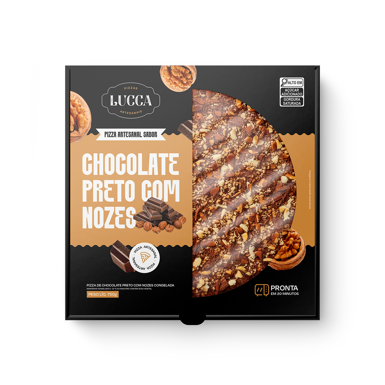 [Lucca Pizzas] Embalagem Chocolate Preto com Nozes