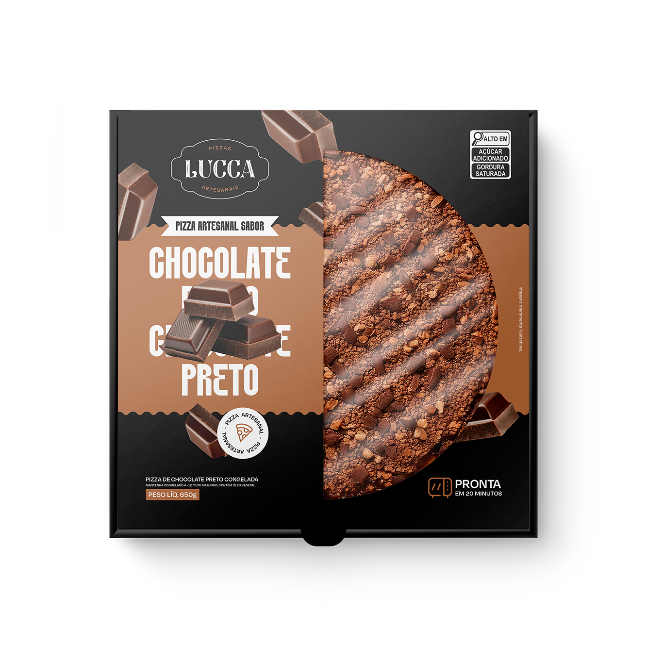[Lucca Pizzas] Embalagem Chocolate Preto