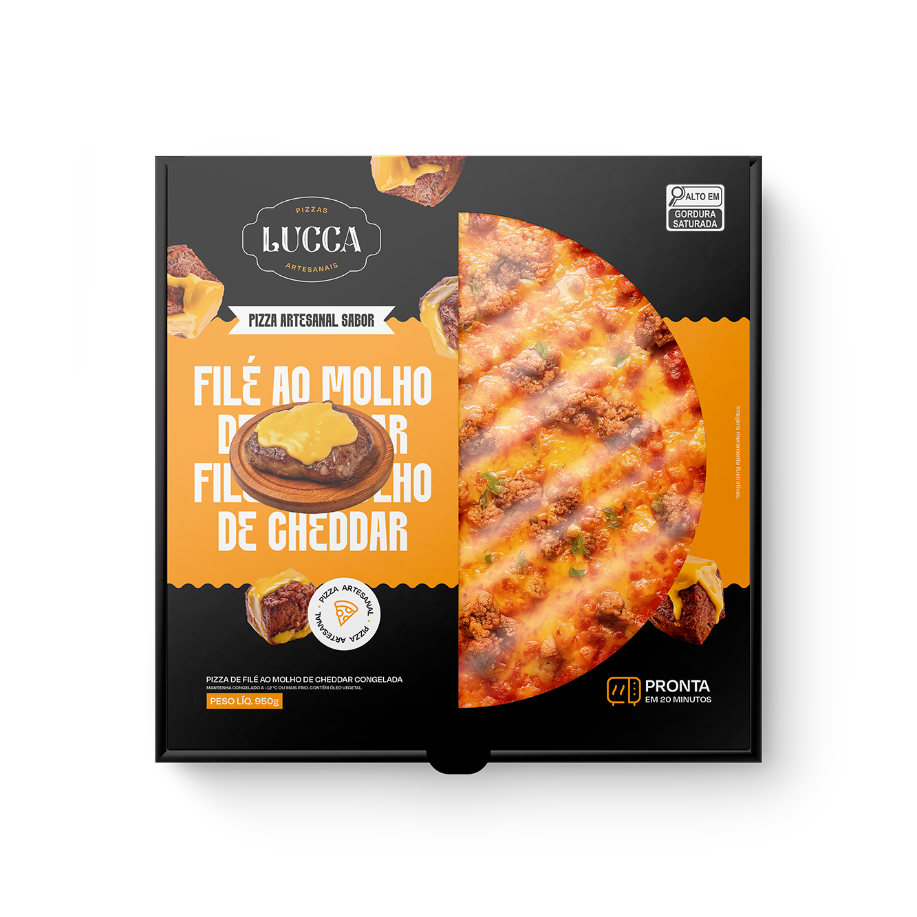 [Lucca Pizzas] Embalagem Filé ao Molho de Cheddar